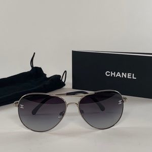Chanel Aviator Sunglasses  Silver w/ Gray Gradient